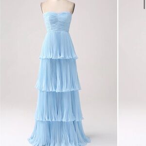 Wedtrend Sky Blue A-Line Sweetheart Tiered Floor Length Chiffon Dress